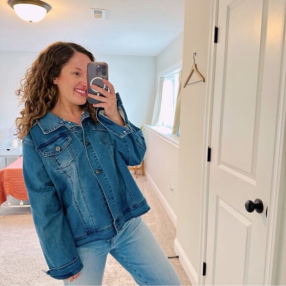 DG2 Diane Gilman Blue Stretch Denim Jean Jacket 2X - Picture 1 of 13